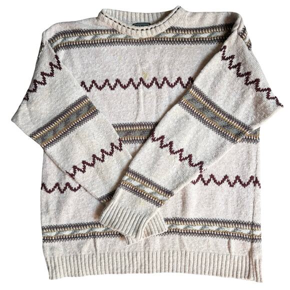 Chaps Ralph Lauren Men’s L Vintage Knit Sweater USA 100% Cotton Fair Isle - Picture 3 of 9